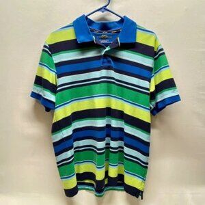 Club Room Estate Polo Shirt Men's Large Blue Green Multicolor Stripe Pique Knit